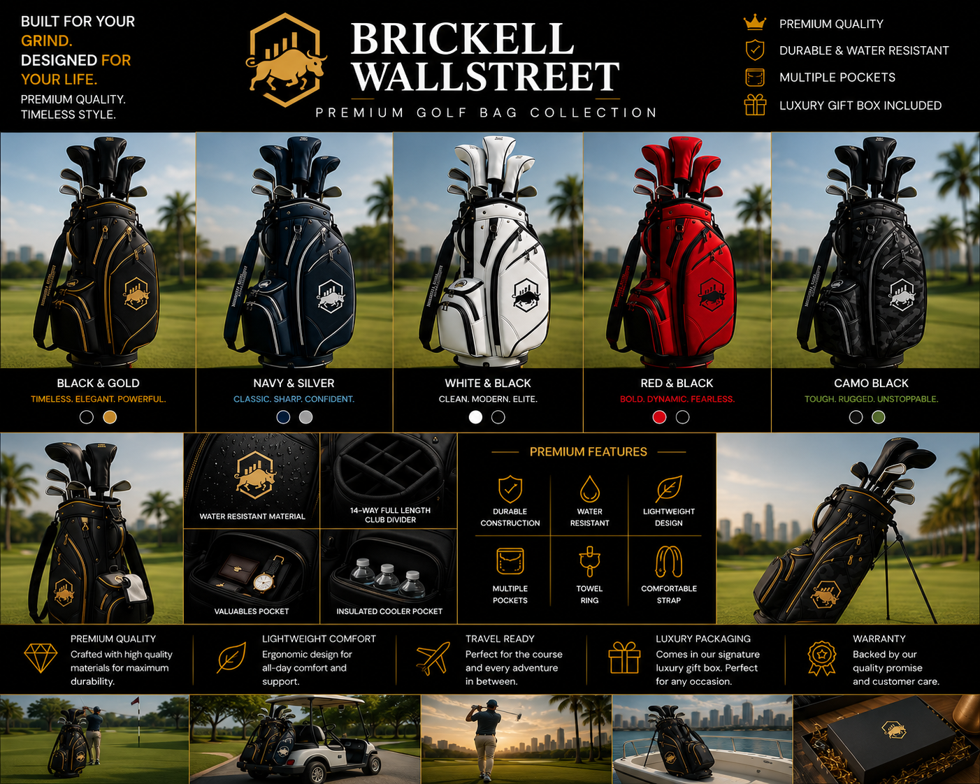 Brickell Wallstreet Premium Golf Bag Collection