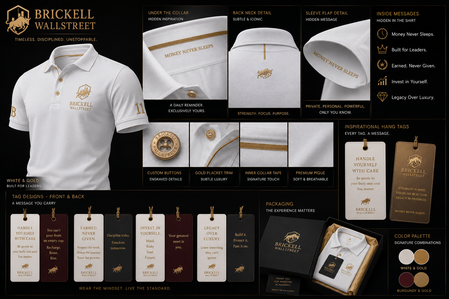 Brickell Wallstreet White & Gold polo collection details